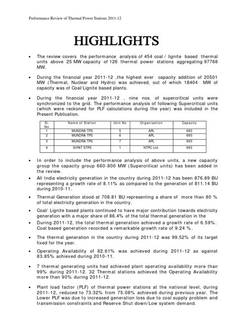 Performance Review of Thermal Power Stations 2011-12: Sl. No Name of ...