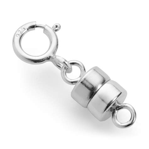 Sterling Silver Round Magnetic Clasp Converter for Necklace or Bracelet with Spring Ring, 1 ...