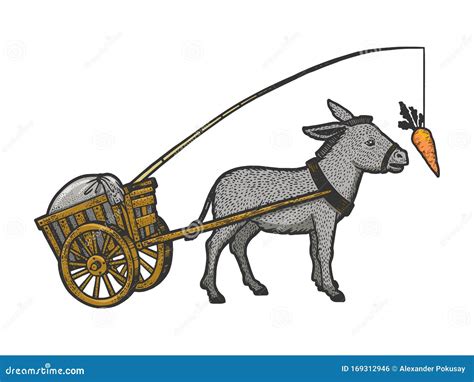 Donkey Chasing Carrot Sketch Vector Illustration Stock Vector - Illustration of print, color ...