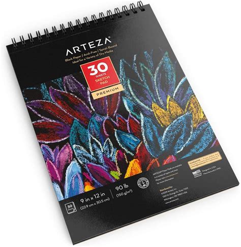 9" x 12" Black Paper Sketch Pad, 30 Sheets | ARTEZA