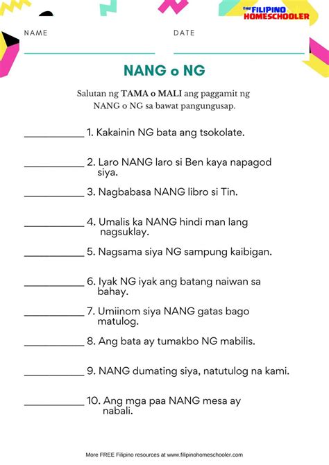 Nang O Ng Free Filipino Worksheets The Filipino Homes V – NBKomputer