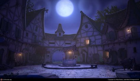 Village at night by Petar Balsic | 3D | Fantasy village, Night ...