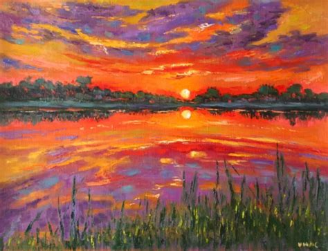 ORIGINAL OIL SUNSET Painting Landscape signed impression Abstract art ...