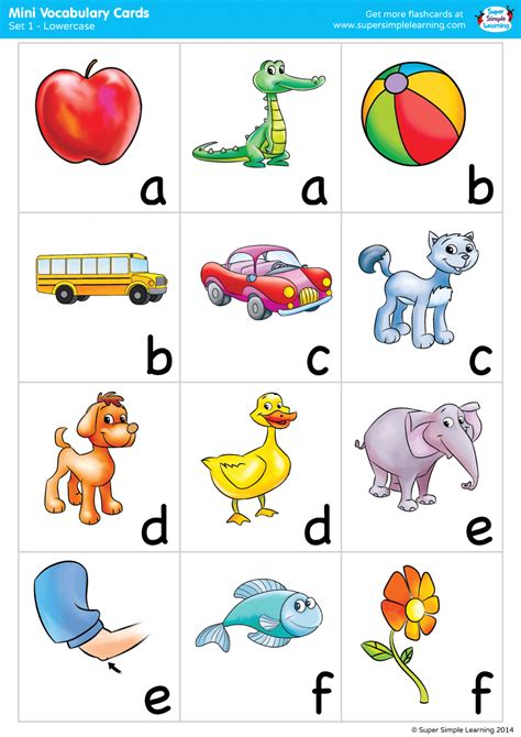 Alphabet Vocabulary Mini Cards Set 1 (Lowercase) - Super Simple