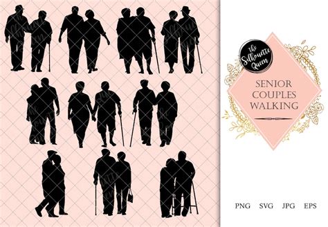 Senior Couple Walking Silhouette Old People on a Walk Vector | Etsy