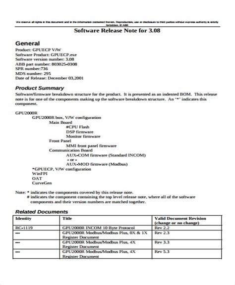 Software Release Notes Template Word