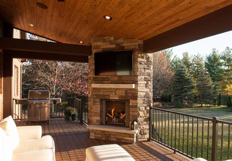 Covered Outdoor Living Fireplace - Transitional - Deck - Indianapolis ...