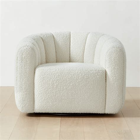 Fitz Modern Channeled White Boucle Swivel Chair + Reviews | CB2 Canada