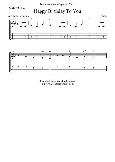 Happy Birthday Easy Baritone Ukulele Sheet Music And Tab With Chords And Lyrics ...