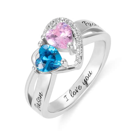 Heart Birthstones Engraved Ring