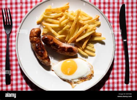 Sausage egg and chips Stock Photo - Alamy