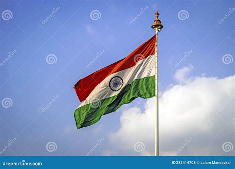 Indian National Flag , Flying High in the Sky on a Beautiful , Clear Blue Sky Background Stock ...