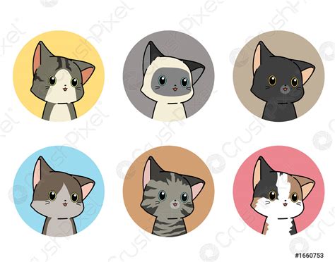 6 kitty stickers in cartoon style - stock vector 1660753 | Crushpixel