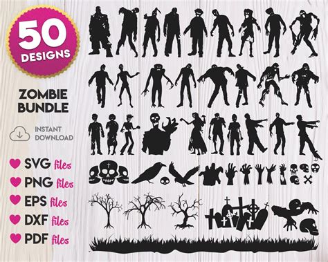 Zombie SVG Bundle, Zombie Silhouette SVG, Dead Man's Hand, Skull Svg, Bones Svg, Dead Tree Svg ...