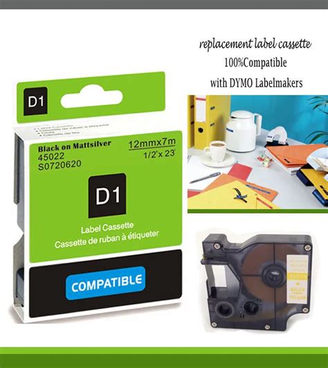 compatible 1/2"mmX23'dymo label printer d1 label tapes 12mm black on mattsilver tape 45022-in ...