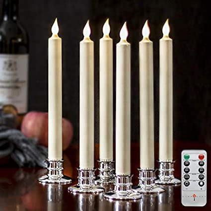 6 Pcs Flameless Led Taper Candles with Timer/Remote,Battery operated Ivory Windows Candle with ...