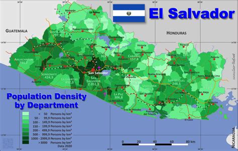 Map El Salvador - Popultion density by administrative division