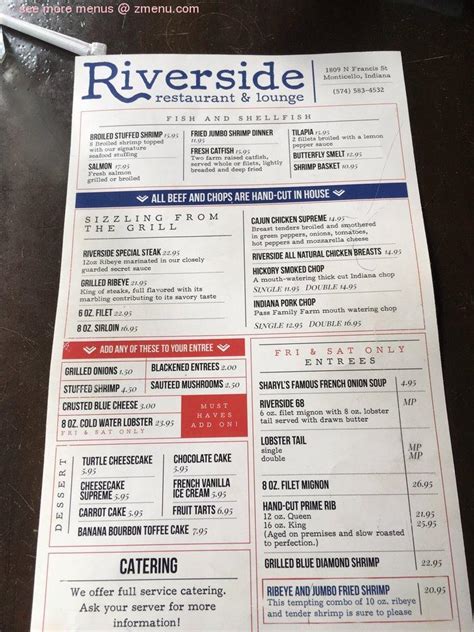 Online Menu of The Riverside Restaurant, Monticello, Indiana, 47960 - Zmenu