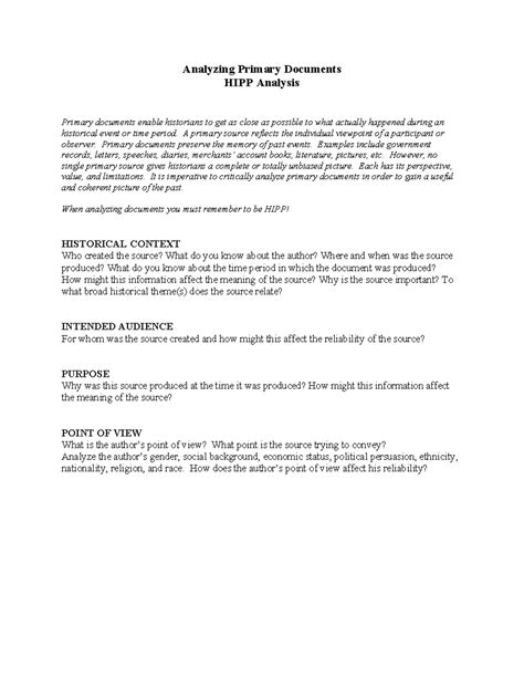 APUSH Analyzing primary documents guidelines HIPP - Analyzing Primary ...