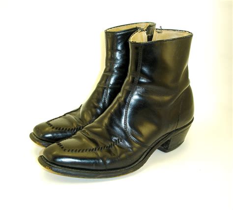 60s-70s MOD Beatle Boots Mens Vintage Black Leather Ankle
