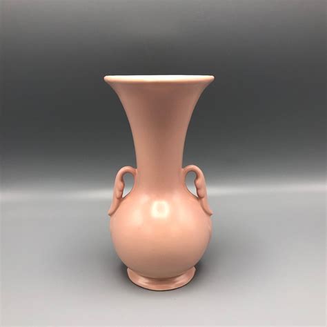 Vintage Abingdon Pottery 515 Satin Matte Pink Leaf Handle Vase White Interior 1940s USA Illinois ...