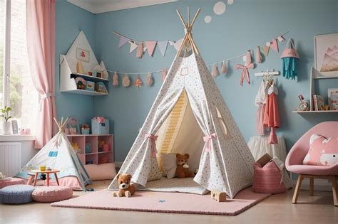 Premium AI Image | Cute teepee tent in a kids play room