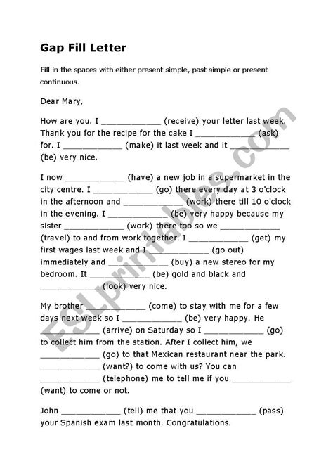 Gap fill Letter- Grammar - ESL worksheet by ruchi296