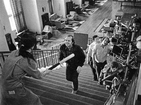 Shelley Duvall and Jack Nicholson filming the baseball bat scene in "The Shining." Director ...