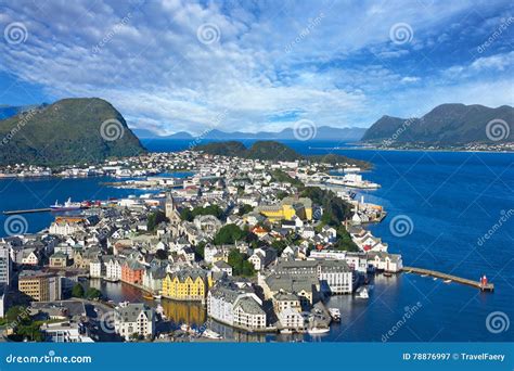 Alesund, Norway - Panoramic View On Center Of Cruise Port Alesund In ...