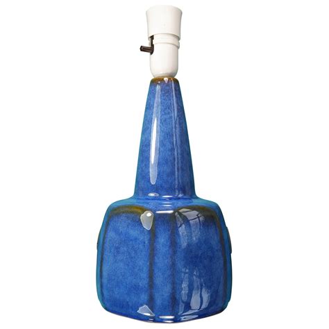 Johansen Shiny Blue Stoneware Table Lamp, Søholm, 1960s For Sale at 1stDibs