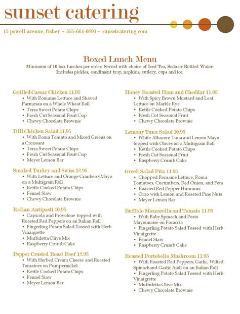 Box Lunch Menu Template | Menu for Box Lunch Catering | Catering Menu ideas | Pinterest | Menu ...