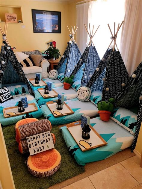 Woodlands theme teepee sleepover party in 2021 | Teepee party, Slumber party birthday, Sleepover ...