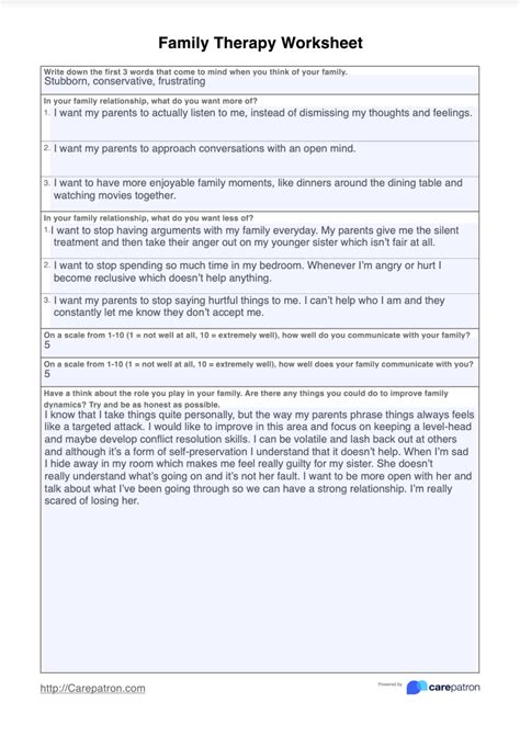 Family Therapy Worksheet & Example | Free PDF Download