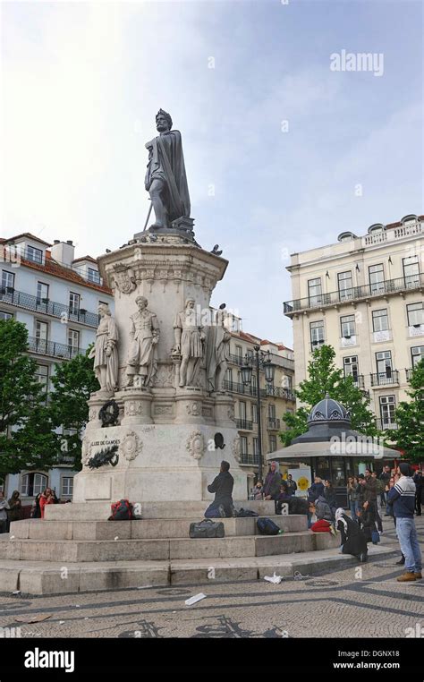 Praça Luís de Camões, with the statue of the poet Luís de Camões, mosaic paving, Chiado district ...