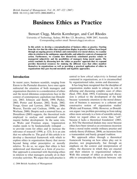 (PDF) Business Ethics as Practice