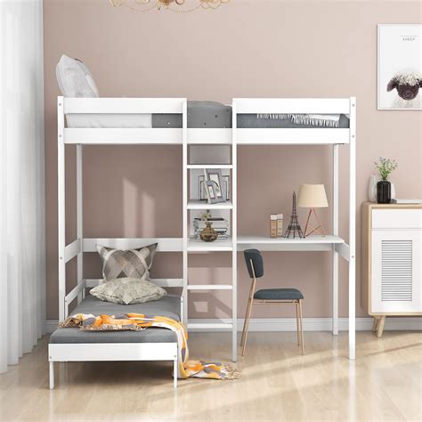 Campbell Wood Twin Loft Bunk Bed With Desk, White | lupon.gov.ph