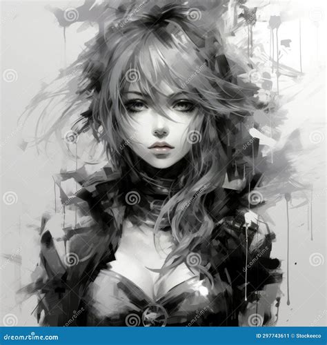 Charming Anime Girl in Black and White: Lisa - Dmitri Danish Inspired Art Stock Illustration ...