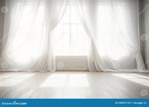 Backlit Window with White Curtains in Empty Room. Stock Image - Image ...