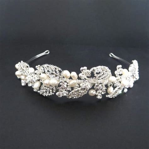 Bridal Headband, Freshwater Pearl Headband, Rhinestone Leaves And ...