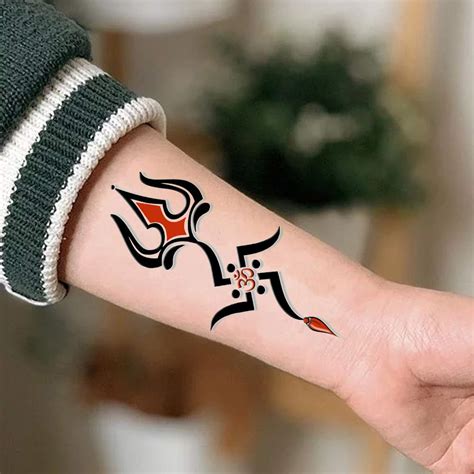 Trishul Om with Swastika Tattoo Waterproof Temporary Body Tattoo Boy ...