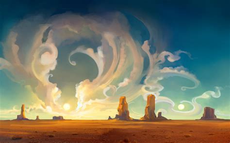 artwork, Digital Art, Desert, Landscape, Nature, Clouds, Mesa, Sky Wallpapers HD / Desktop and ...