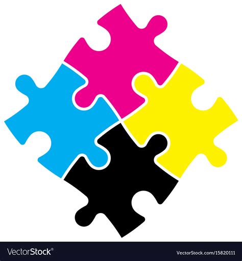 Four jigsaw puzzle pieces in cmyk colors printer Vector Image