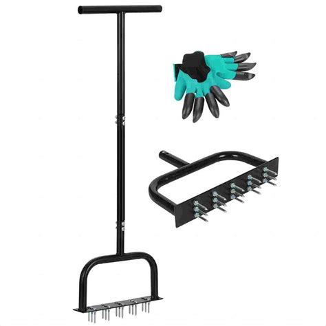 Cisvio Lawn Aerator Tool Manual Metal Spike Grass Aeration with Dethatching Rake & 15-Tine ...