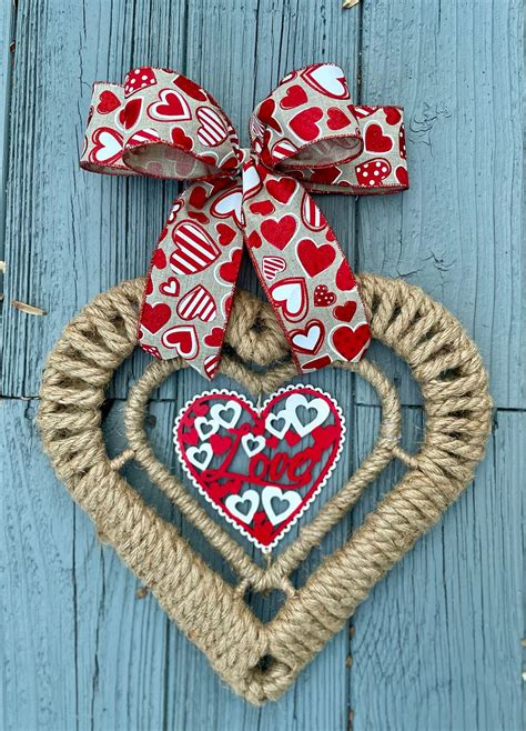 Valentine's Wreath, Valentine's Jute Twine Wreath, Heart Wreath, Love ...