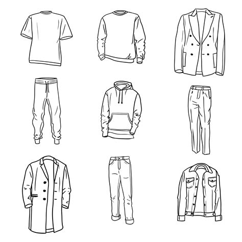 Big hand drawn set of men s everyday clothes sketches. Hoodie, jeans, joggers, trousers, t shirt ...