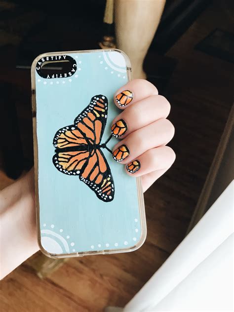 Butterfly nails to match hand painted phone case Cell Phone Cases Diy, Homemade Phone Cases ...