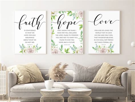 Faith hope love prints bible verse wall art set of 3 | Etsy