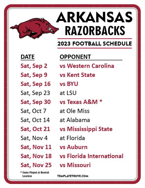 Arkansas Razorback Football Schedule 2024 Printable - Verla Marillin