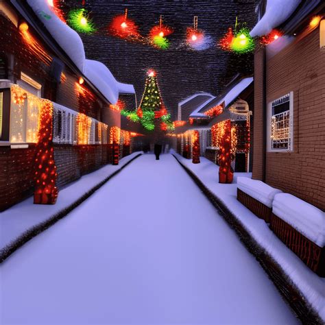 Snowy Street with Christmas Lights · Creative Fabrica