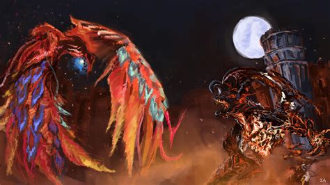 [FAN ART] I drew Phoenix vs Ifrit from the FFXVI trailer (time lapse in comment) : r/FinalFantasy